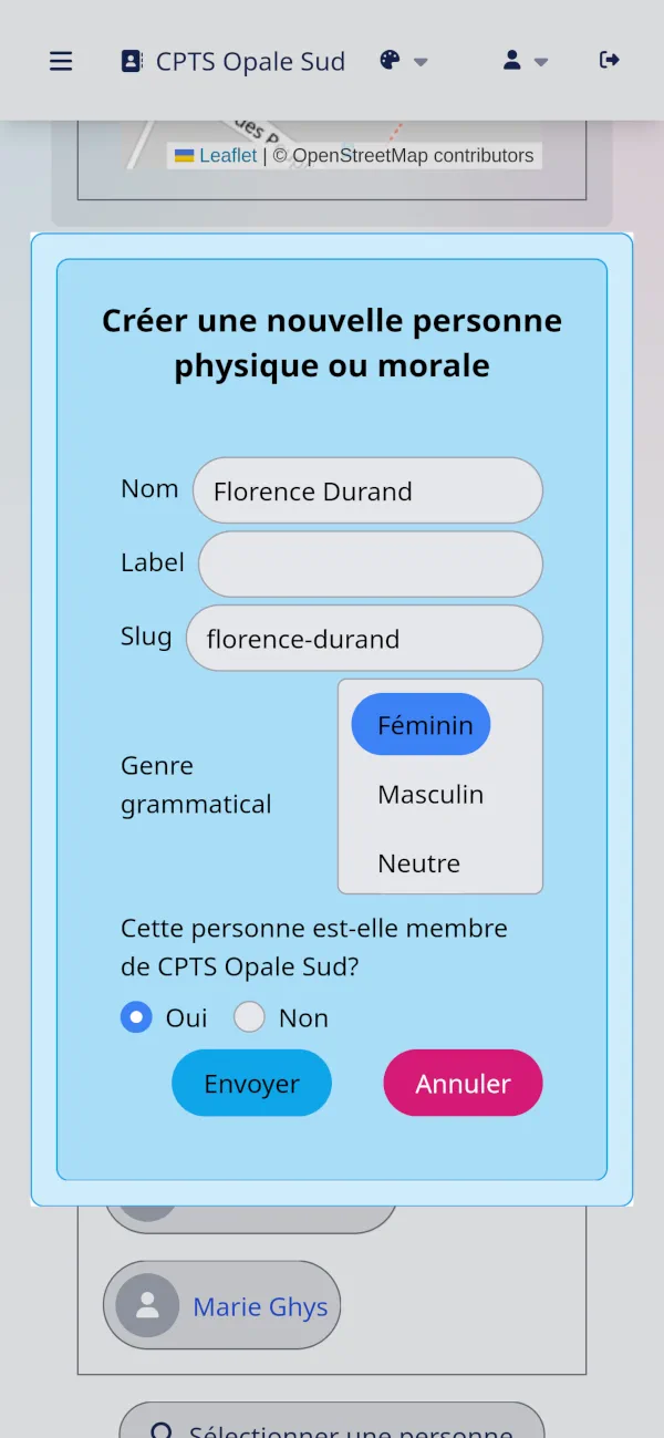 Création d'une personne lors de la création d'une entrée