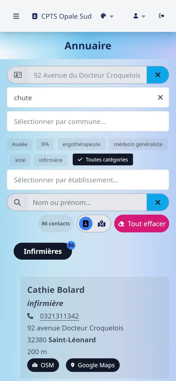 Situation « chute à domicile » avec l'adresse de l'usager
