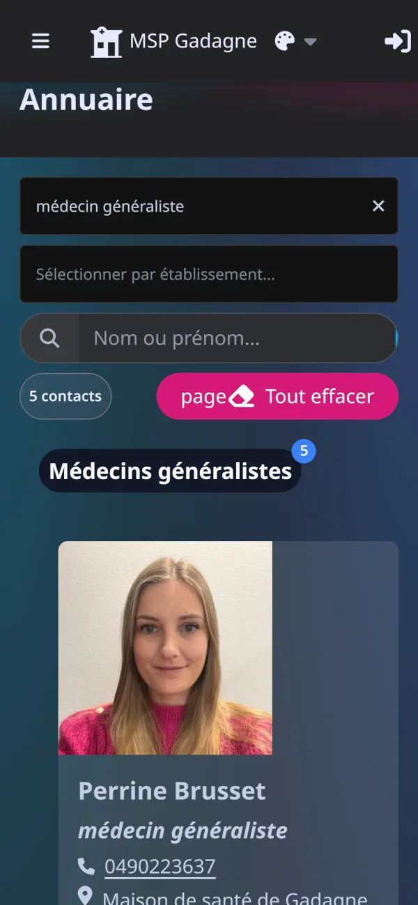 Annuaire de l'équipe en version mobile