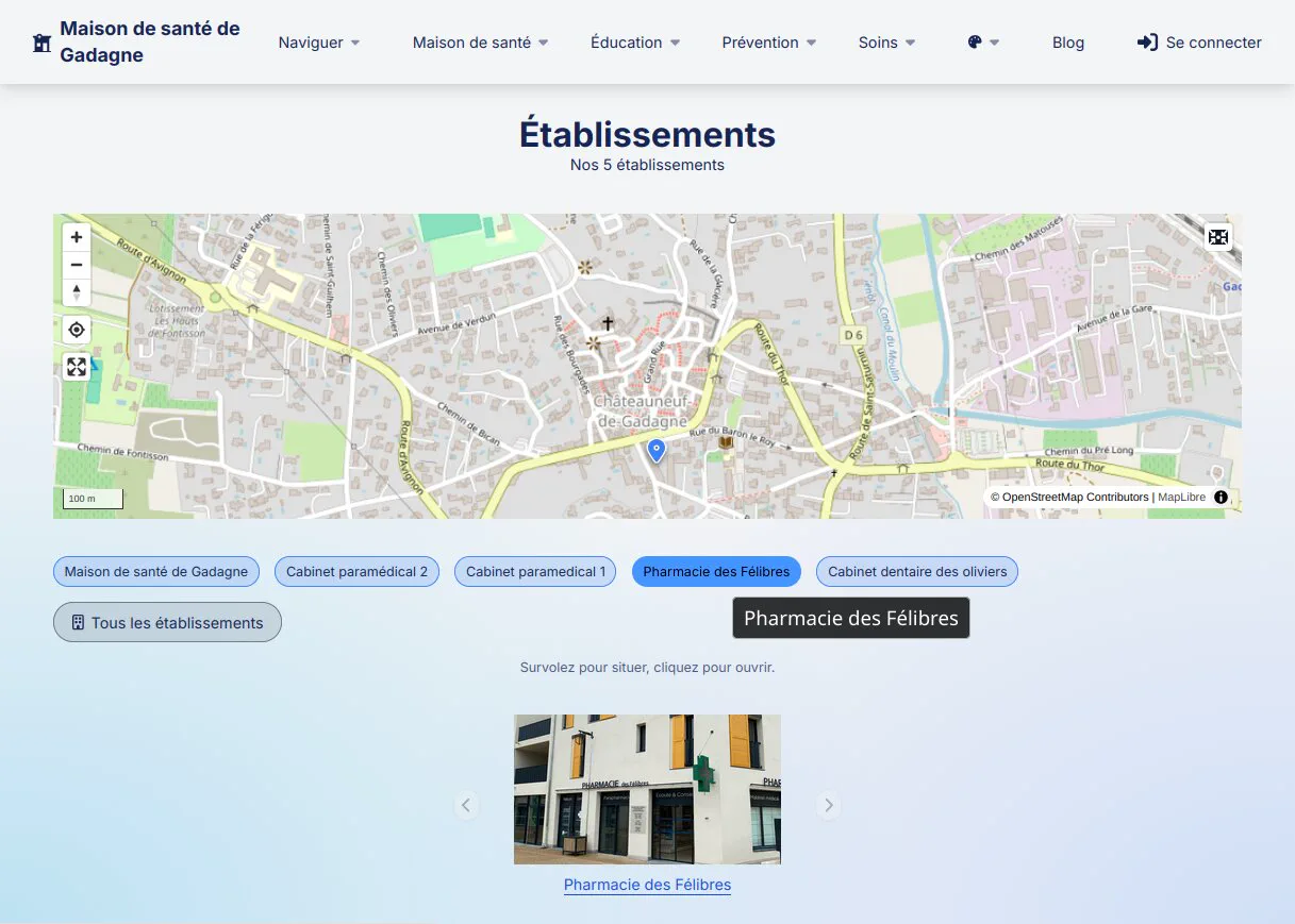 Liste des établissements d'une MSP multi-sites
