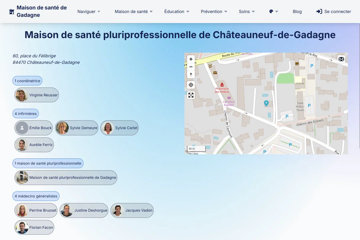 Page de détail d'un établissement